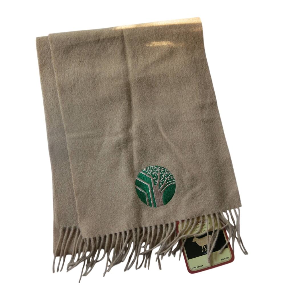 SIMPLICITY *NWT* Wool Scarf Fringe Embroidered Tan 12x70 Winter Tree of Life